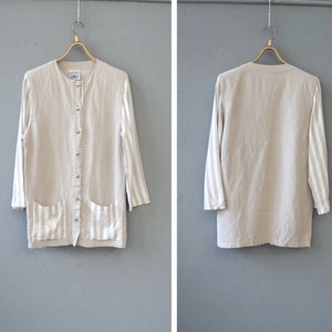 Vintage Linen Jacket Women Large Vintage Linen Jacket Striped Linen Jacket Women L Linen Blazer Beige Linen Button Up Blazer Linen Cardigan