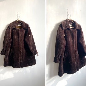 Vintage 90s Brown Faux Fur Coat Women Brown Teddy Coat Brown Plush Coat Oversize Faux Fur Coat Women Brown Coat Fake Fur Coat Teddy Coat L