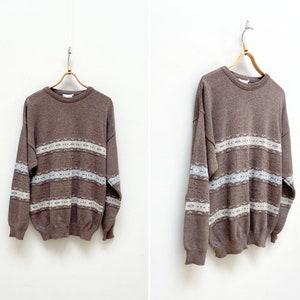Vintage 90s Striped Sweater Pastel Brown Sweater Made In Finland Brown Knit Jumper Brown Knit Sweater L Warm Sweater Men Winter Jumper Large