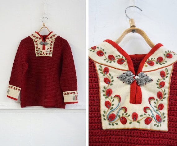 Vintage 90s Red Knitted Sweater Dirndl Red Sweater