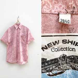 Vintage 90er Jahre Abstrakt Shirt Männer XL Rosa Sommer Button-Down Shirt Rosa Shirt Pastell Kurzarm Shirt Herren Button-Down XL Rosa gemustertes Top