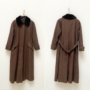 Cappotto marrone vintage anni &#39;80 donne cappotto marrone donna pelliccia sintetica cappotto marrone cappotto lungo cappotto marrone oversize grande cappotto con colletto di pelliccia sintetica cappotto da donna grande