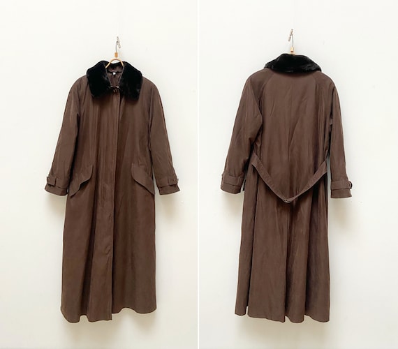 Vintage 80s Brown Faux Fur Collar Coat - Women's Large