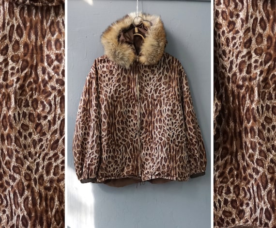 Vintage 90s Leopard Jacket Fur Hood Jacket Animal