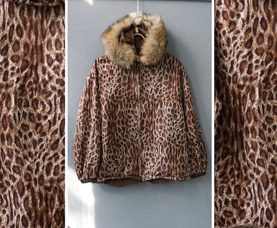 Vintage 90s Leopard Jacket Fur Hood Jacket Animal… - image 2