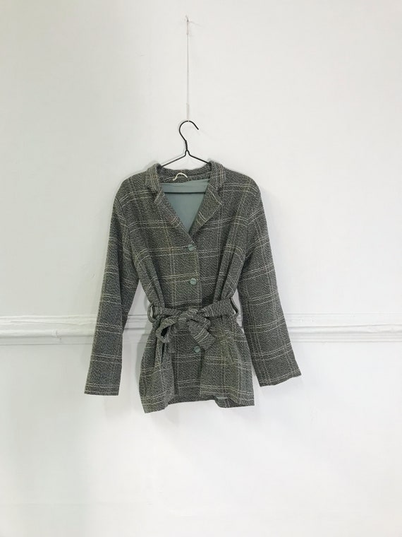 Vintage Plaid Coat Checked Jacket Womens M Trench… - image 2