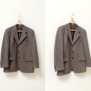 Vintage 90s Herringbone Blazer Mens Wool Blazer Brown Wool Blaizer Quality Tailored Oversize Wool Blazer Mens Sport Coat Brown Sports Coat