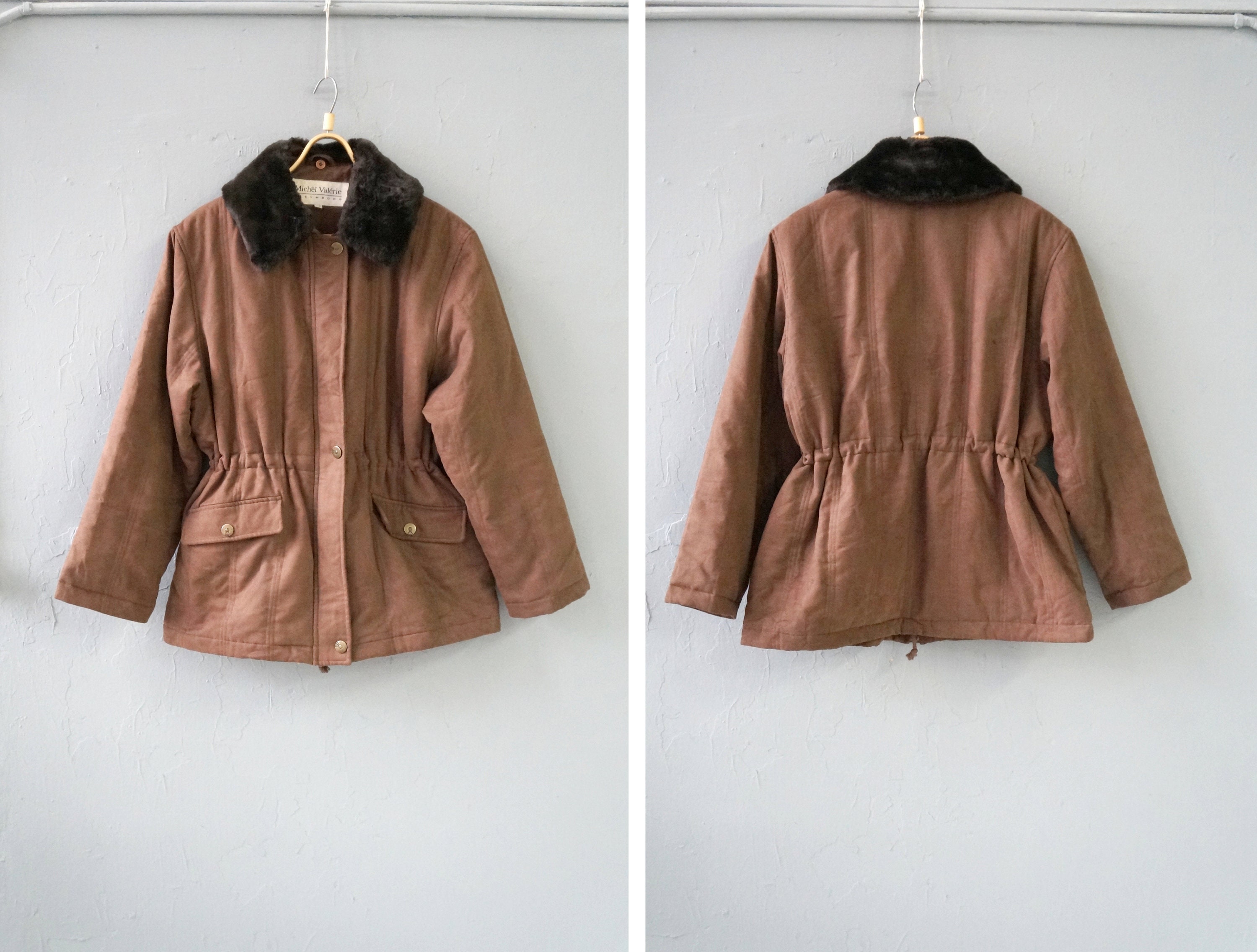 Vintage 90s Faux Suede Parka: Brown Michel Valerie Coat, M/L