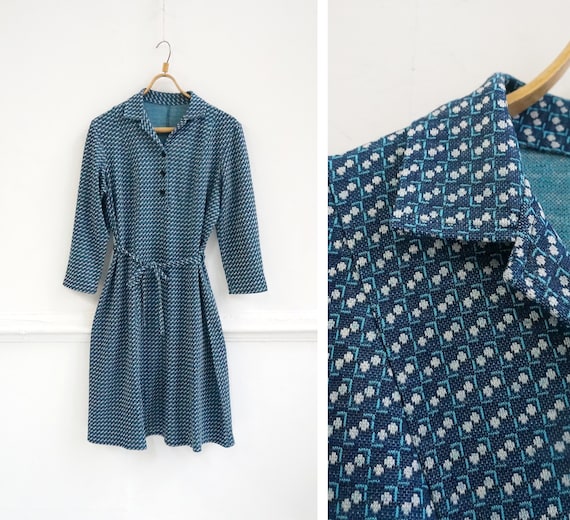 Vintage Plaid Blue Dress Womens Patterned Dress Bl