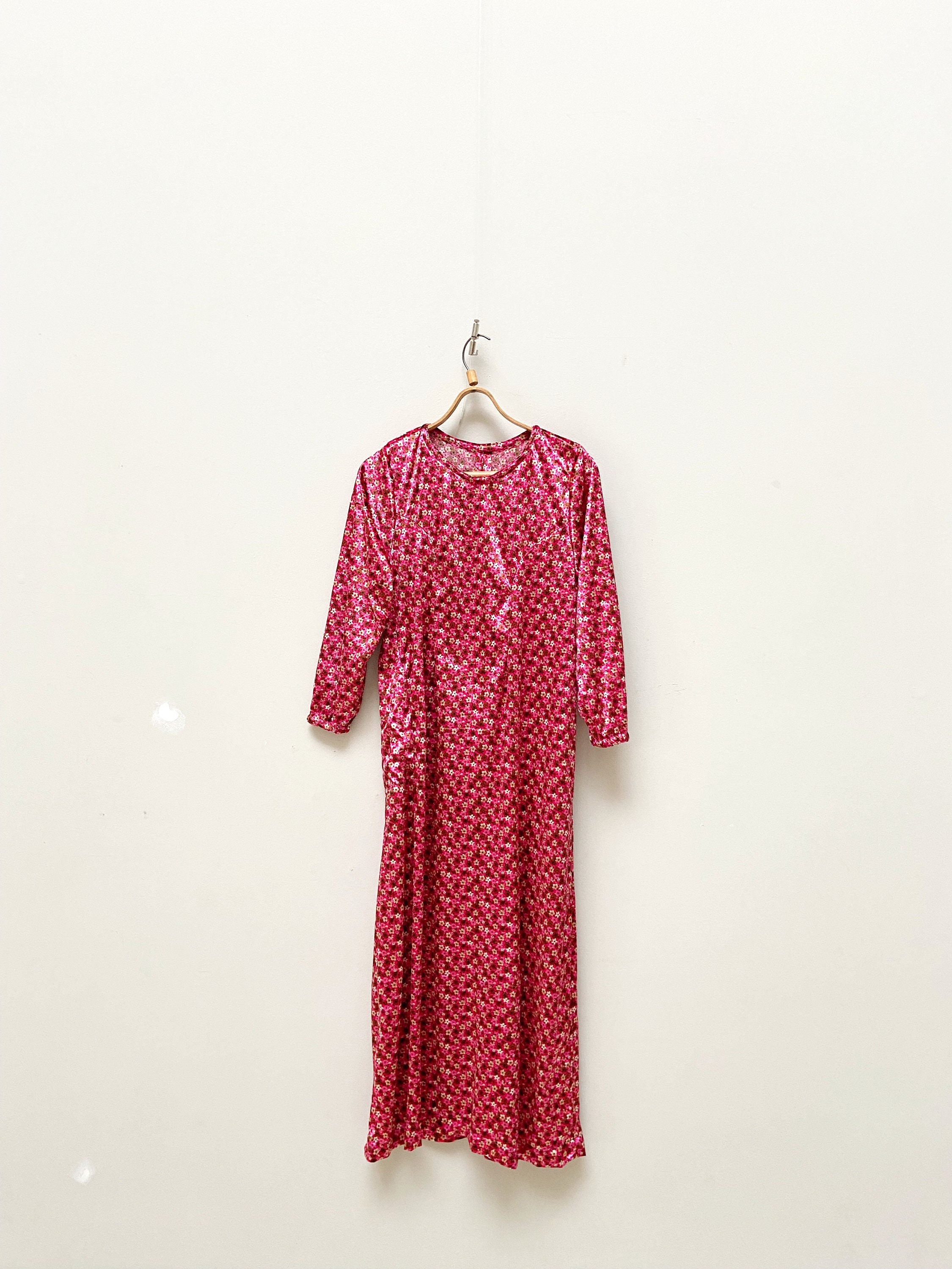 Vintage 90s Pink Velvet Floral Maxi Dress - Size M