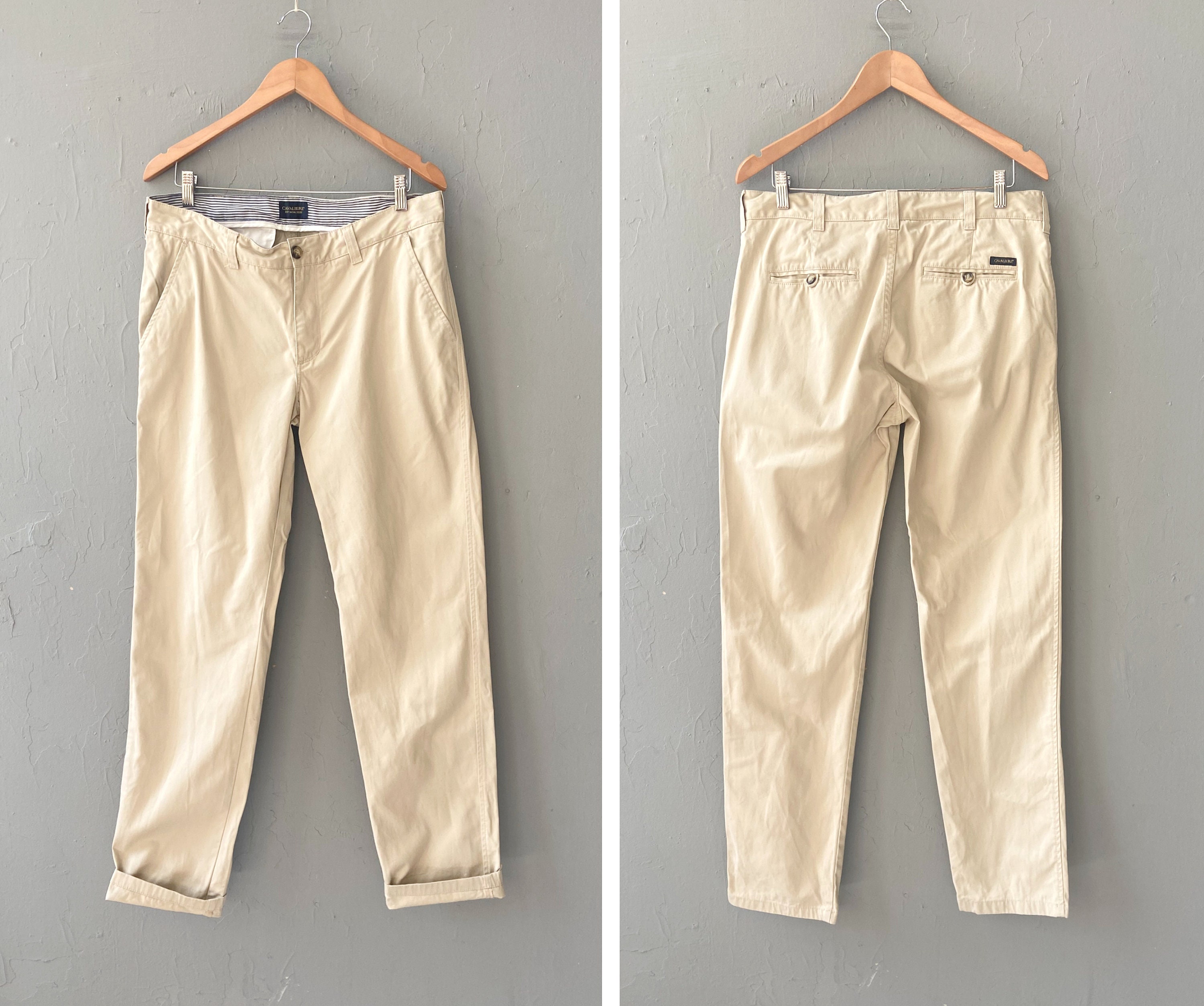 Vintage Beige Pants 34 Mens Nude Trousers Mid Waist Beige