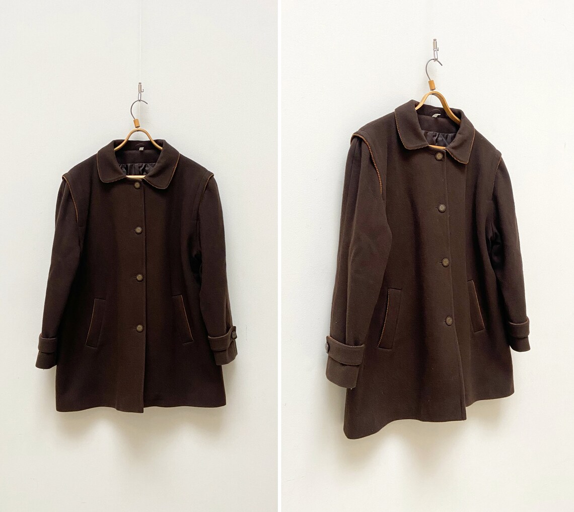 Vintage 80s Brown Wool Coat Womens Brown Wool Coat Brown Etsy