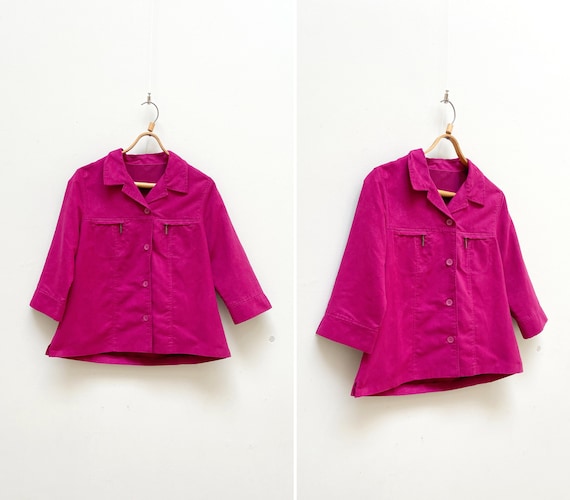 Vintage 90s Fuchsia Faux Suede Shirt Jacket - Women's L - Etsy