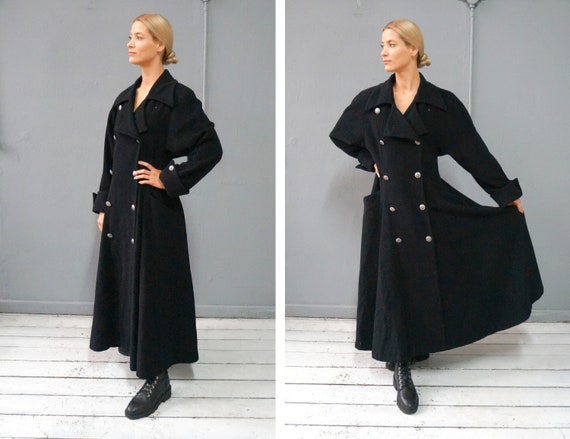 Vintage 90s Wool Coat Long Black Coat Gothic Wool