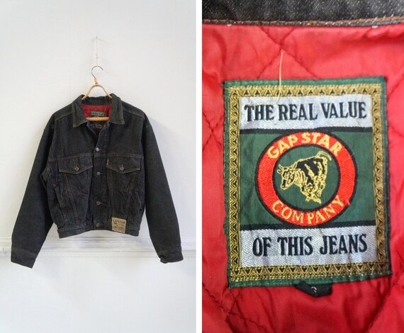 Vintage 90s GAP STAR Jacket Black Denim Jacket S D