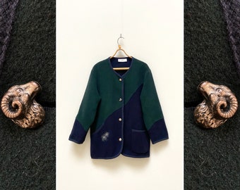 Vintage 90s Laura Lebek Wool Jacket Blue Trachten Jacket Wool Dirndl Jacket Blue Wool Coat Tyrolean Jacket L Dirndl Blue Wool Jacket Large