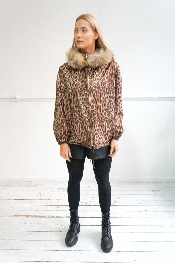 Vintage 90s Leopard Jacket Fur Hood Jacket Animal… - image 10