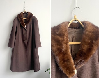 Vintage 90s Latvia Coat Brown Wool Coat Fur Collar Coat Brown Oversize Wool Coat Womens Brown Long Coat USSR Wool Coat XL Brown Winter Coat