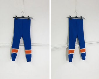 Vintage 90s Pants Elastic Hockey Pants Vintage Underpants S M Blue Leggings Sport Leggings Blue Orange Striped Pants Mens Sports Pants S