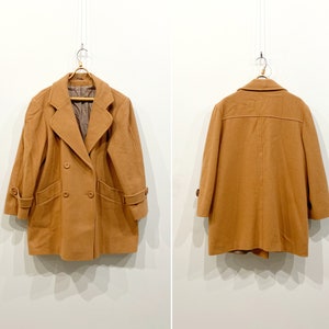 Vintage 90s Camel Brown Coat Womens Brown Wool Coat Brown Winter Coat Warm Wool Coat Wool Overcoat Womens Midi Coat L XL Brown Pea Coat