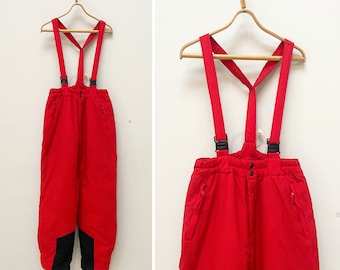 Vintage 90s Etirel Red Ski Overalls: Medium Snow Pants with Straps