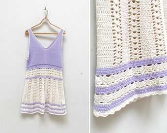 Mini abito vintage all'uncinetto: maglia pastello anni '90, fatto a mano M/L