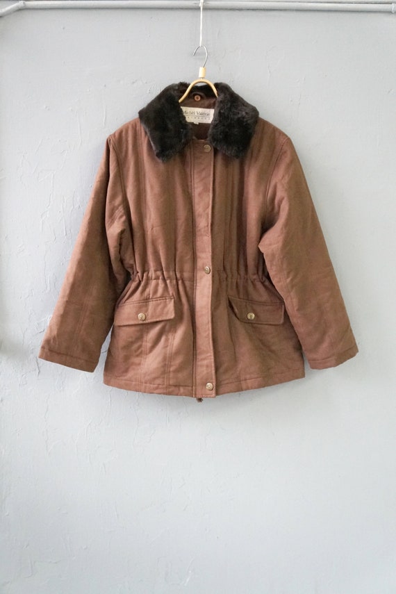 Vintage 90s Faux Suede Parka: Brown Michel Valerie Coat, M/L