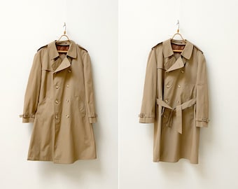 Vintage 90s Beige Belted Trench Coat Mens XL - Double Breasted Duster