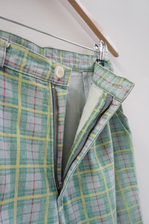 Vintage 90s Plaid Pants Pleated Pants W29 Green P… - image 8