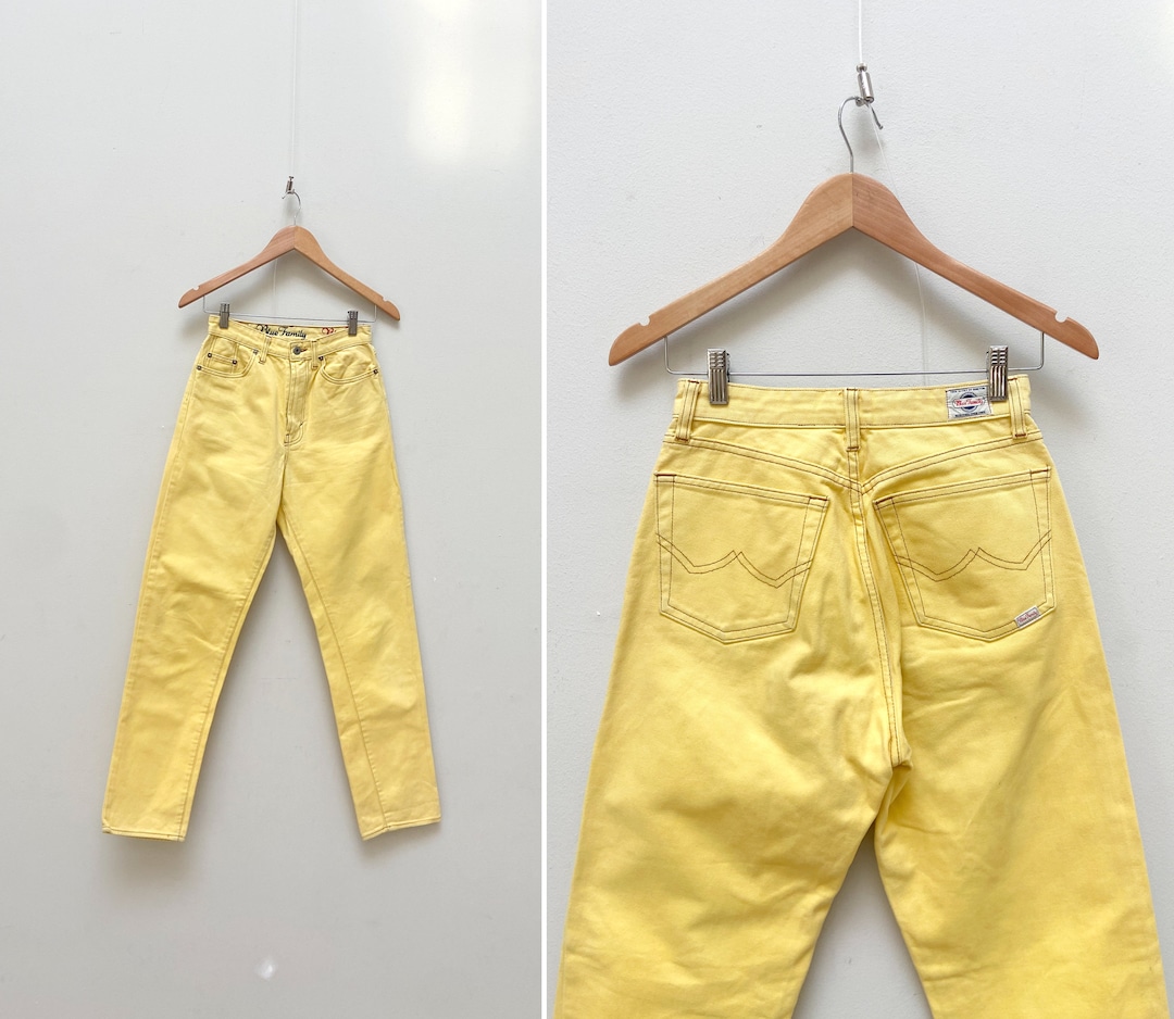 Vintage 90s Yellow Jeans Yellow Mens Jeans W26 Yellow Denim Trousers