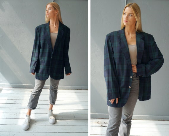 Vintage 90s Tartan Blazer Checked Blazer Mens XL P