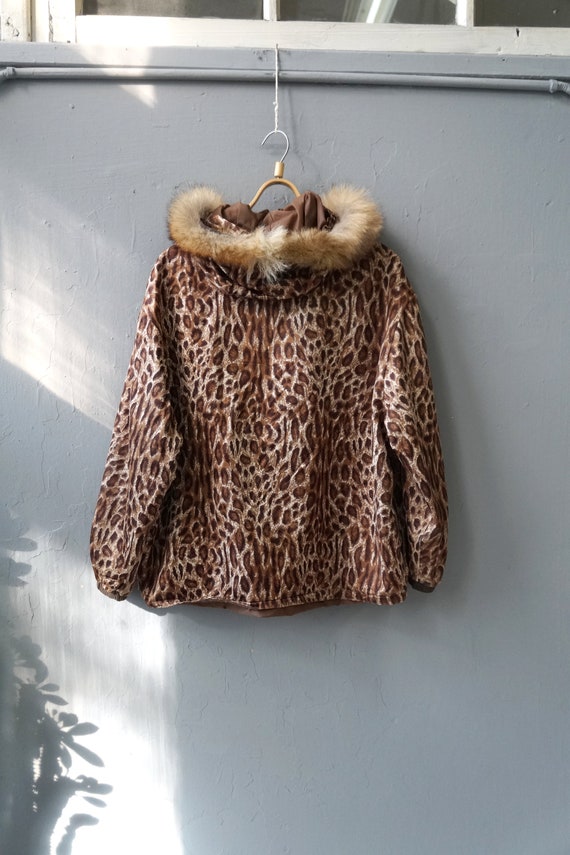Vintage 90s Leopard Jacket Fur Hood Jacket Animal… - image 4