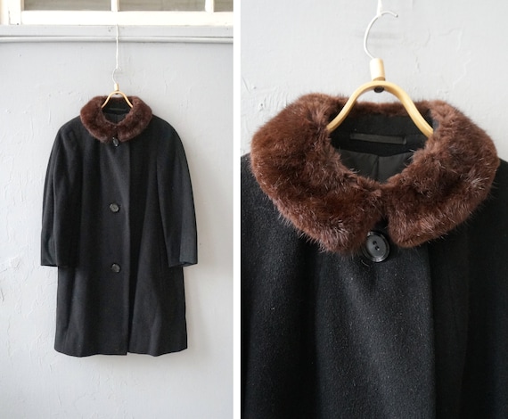 Vintage 90s Wool Coat Womens M Wool Overcoat Black