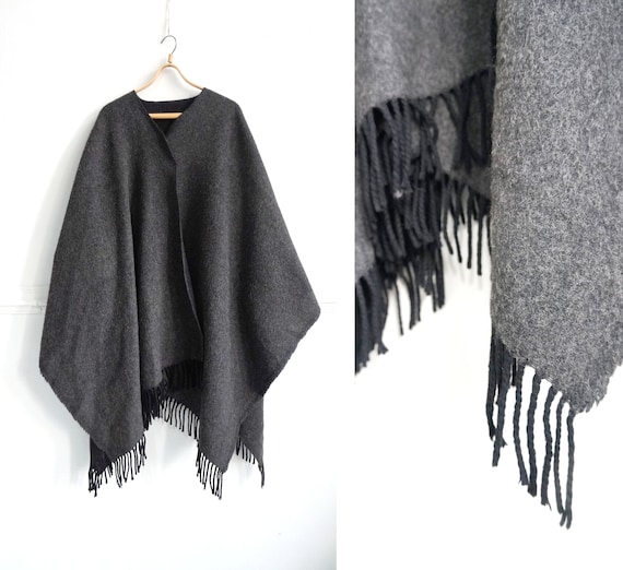 Vintage Cape Coat Women Wool Poncho Coat Gray Wool