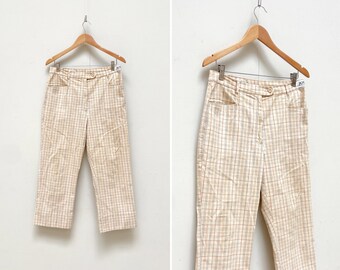 Pantaloni a quadri corti vintage anni '90: pantaloni a quadri beige W30