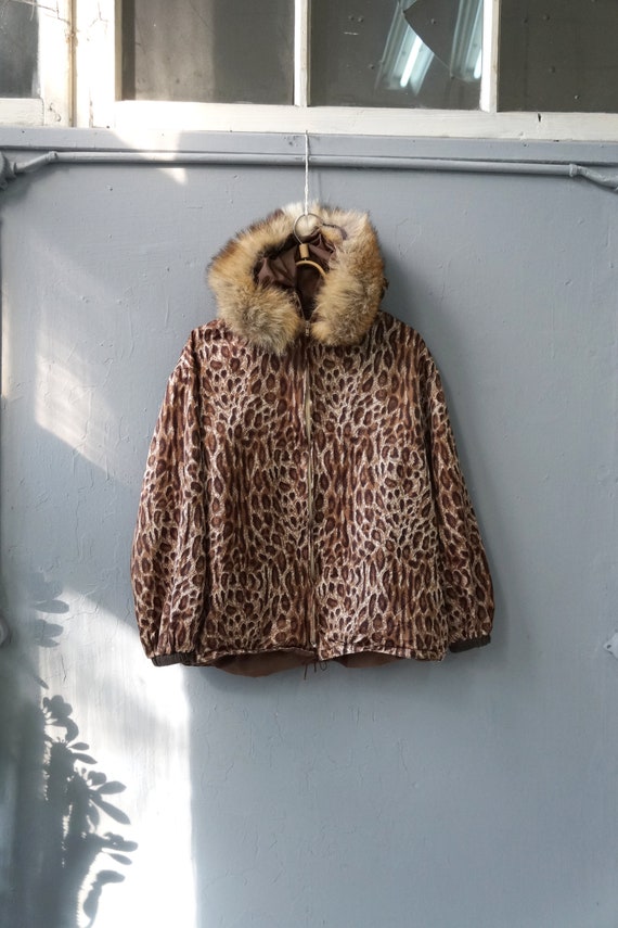 Vintage 90s Leopard Jacket Fur Hood Jacket Animal… - image 3