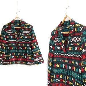 Vintage 90s Folk Blazer Womens Aztec Jacket Patterned Jacket Womens L Jacket Abstract Striped Jacket Folk Jacket Womens Bohemian Jacket L