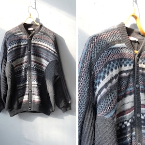 Vintage 90s Bomber Jacket Mens Wool Jacket Striped Baggy Jacket Oversize Bomber Jacket Striped Cardigan Mens Jacket XL Wool Cardigan Jacket