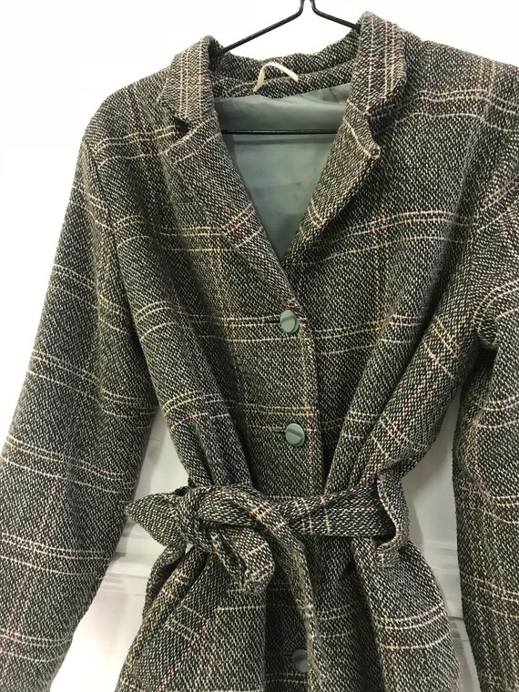 Vintage Plaid Coat Checked Jacket Womens M Trench… - image 7