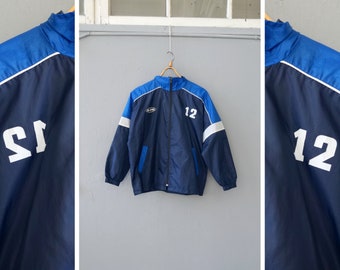 Vintage 90s Color Block Windbreaker: Blue Nylon Jacket, Mens S