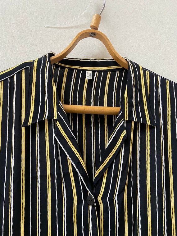 Vintage 90s Striped Blouse Yellow Striped Shirt W… - image 6