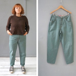 Vintage 90s Green Pants Green Baggy Pants 33 Womens Green Pants Women Large Trousers Baggy Pastel Pants Mid Waisted Mom Pants Women L Pants