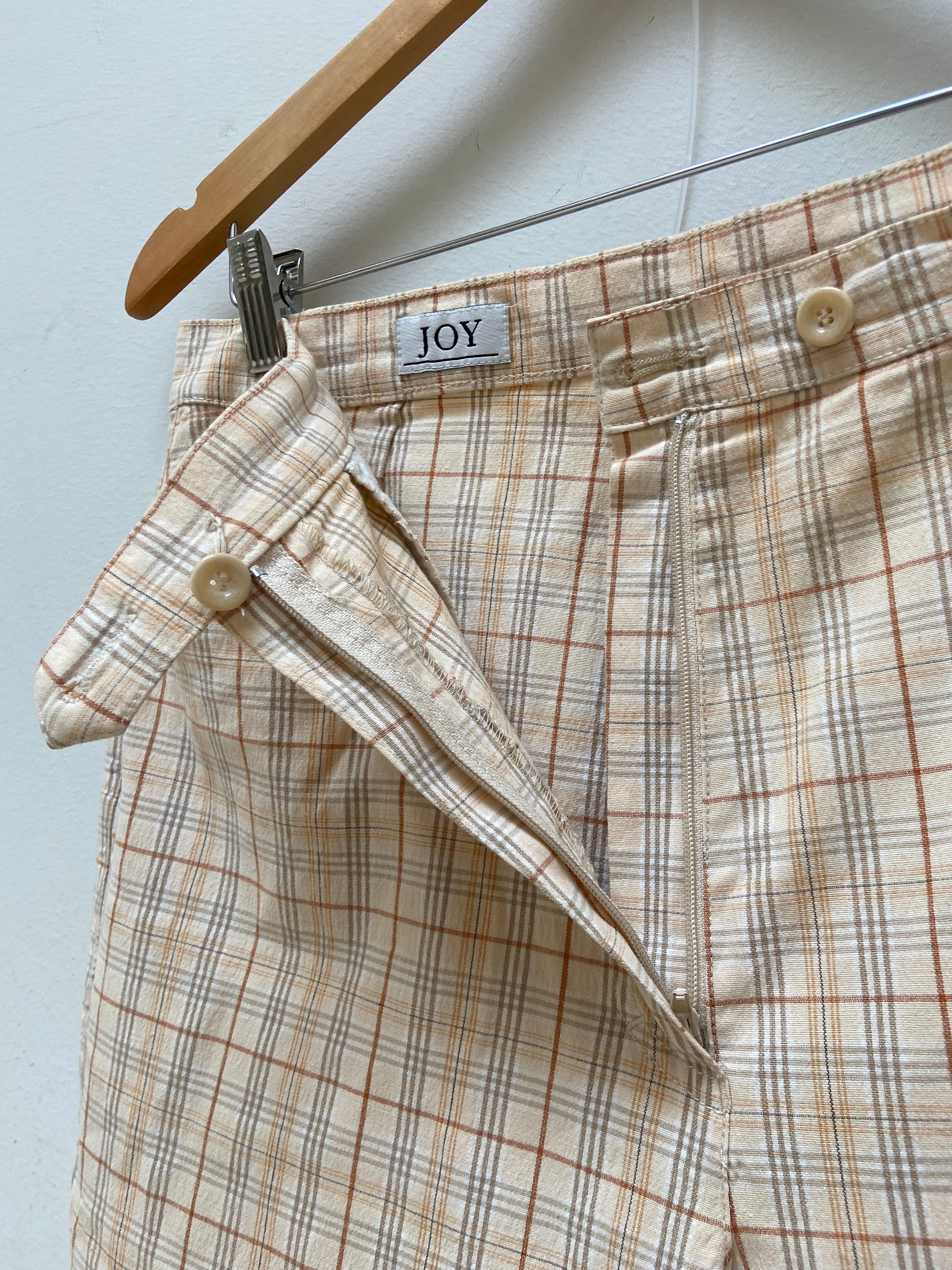 Vintage 90s Plaid Pants Women Check Pants Beige Checked