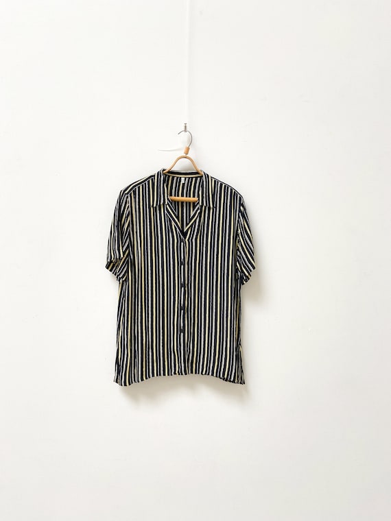 Vintage 90s Striped Blouse Yellow Striped Shirt W… - image 2