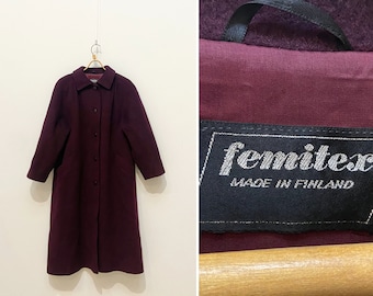Vintage 80s Bordo Wool Coat Womens Wool Coat L Womens Bordo Coat Purple Long Coat Bordo Coat Made In Finland Bordo Classic Coat Large