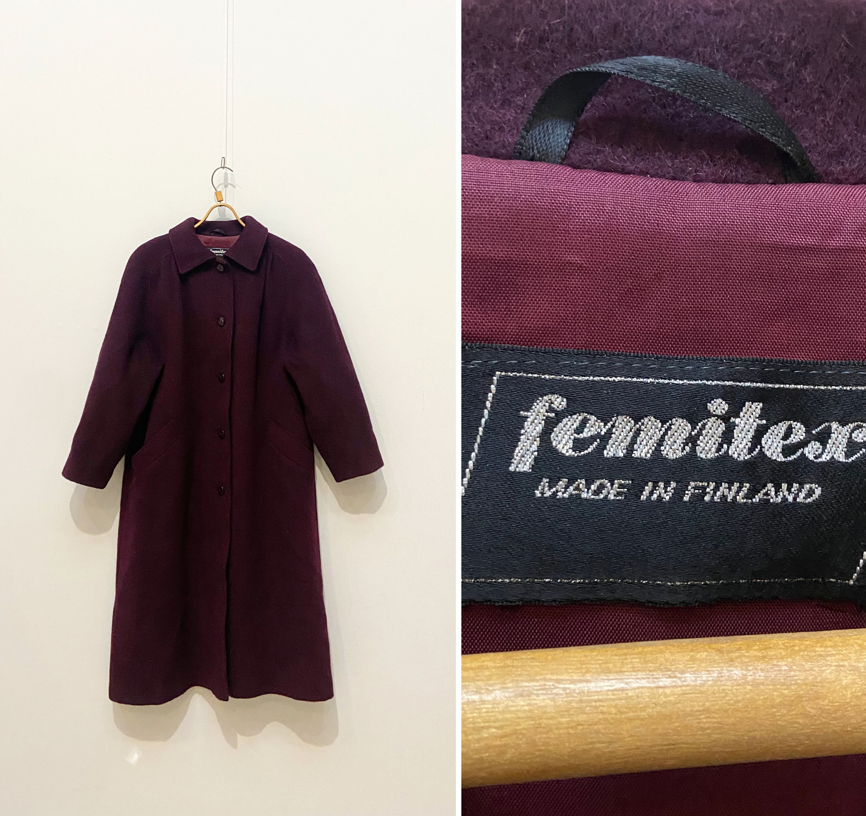 ヴィンテージ ロングコート ウール XL 日本製 ボルドー クルミボタン