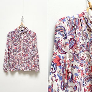 Vintage 90s Paisley Blouse Women Paisley Shirt S Colorful Blouse S Women Long Sleeve Blouse Small Abstract Blouse S Paisley Viscose Blouse S