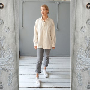 Vintage Silk Shirt Womens XL Shirt Animal Print Shirt Ivory Long Sleeve Shirt Mens Silk Top L Loden Shirt L XL Mink Print Shirt L XL