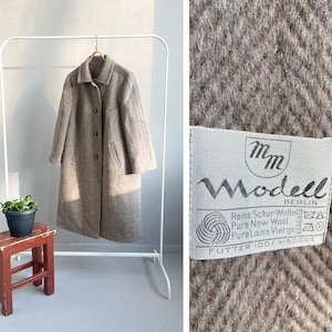 Vintage 90s Beige Wool Coat Women Oversize Coat L Modell Wool Coat Winter Beige Coat L Striped Winter Coat Beige Long Winter Coat Medium