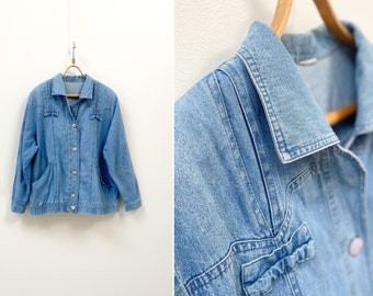 Vintage 90s Oversized Denim Jacket: Light Blue Jean Jacket, Women's XL